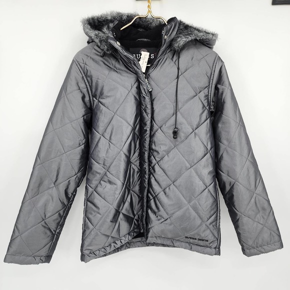 Y2K Vintage Guess Outerwear Metallic Quilted Jacket Gray Size Small NWT - Picture 1 of 7